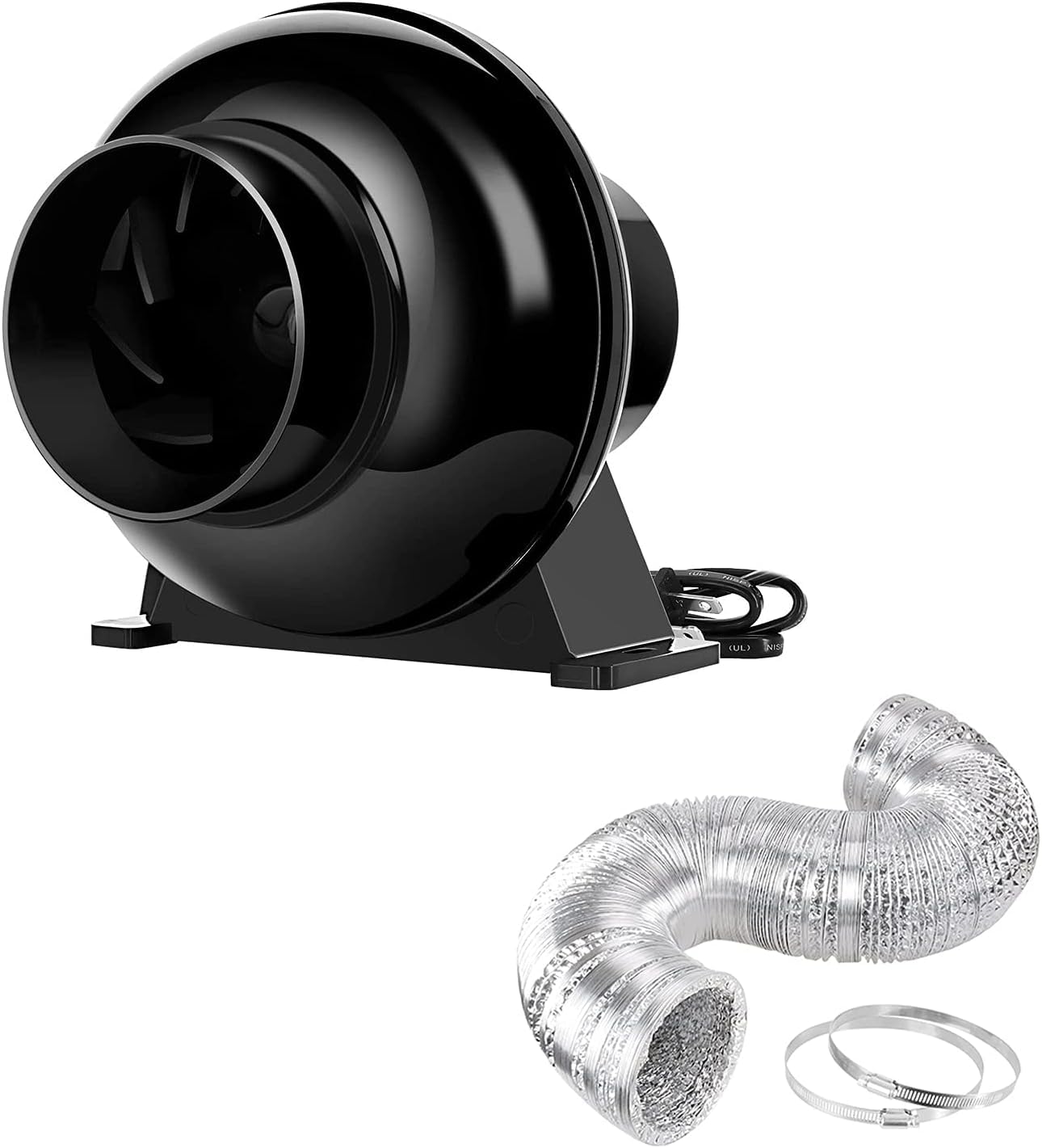 iPower 4 Inch Inline Fan, Air Carbon Filter, 8 Feet Aluminum 4 Layer Protection Ducting and Rope Hanger, Temperature Humidity Monitor, Combo for Grow Tent, Greenhouse, Kitchen, Basement
