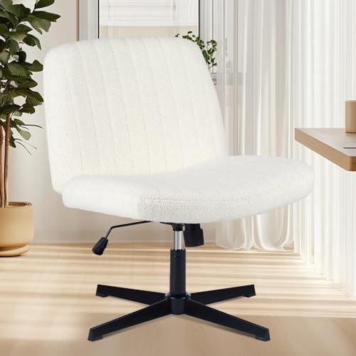 YSSOA Criss Cross Legged Chair with Back Office Desk Chair Fabric No Wheels Comfy Wide Vanity Chair Swivel Armless Height Adjustable Chair Computer Chair for Home