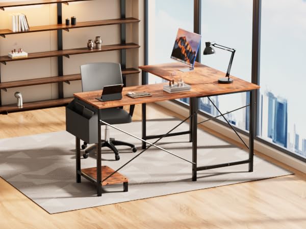 Miibox 50" L Shaped Gaming Desk with Reversible Corner - Home Office Computer Desk with Wood Top, Metal Frame, CPU Stand & Storage Bag for Small Space, Gaming Room