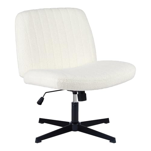 YSSOA Criss Cross Legged Chair with Back Office Desk Chair Fabric No Wheels Comfy Wide Vanity Chair Swivel Armless Height Adjustable Chair Computer Chair for Home