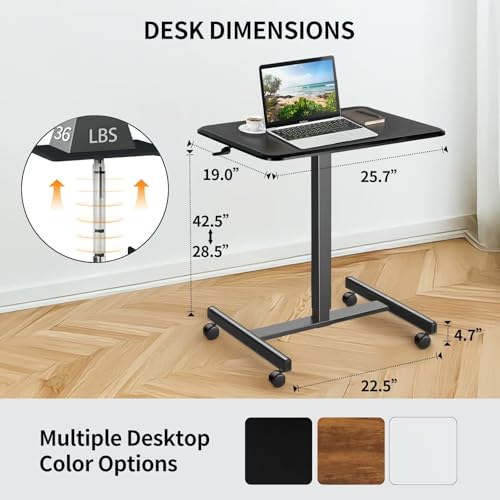 YSSOA Mobile Small Standing Desk - Rolling Desk with Adjustable Height and Lockable Wheels, Sit-Stand Laptop Table, Portable Computer Workstation