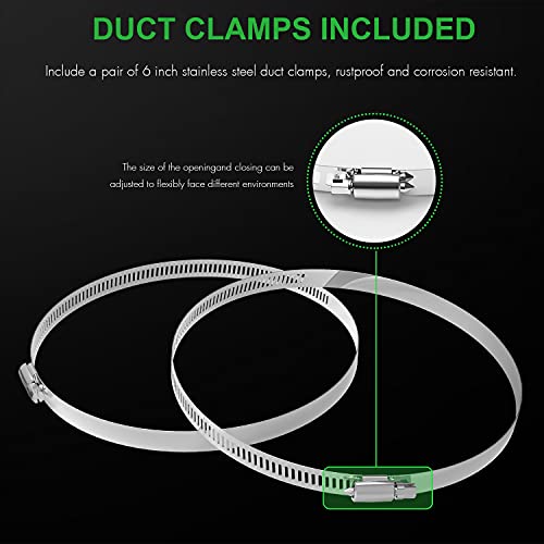 iPower Flexible 6 Inch 8 Feet Aluminum Ducting 4 Layer Protection Dryer Vent Hose for HVAC Heating Cooling Exhaust and Ventilation, 2 Clamps Included, Black