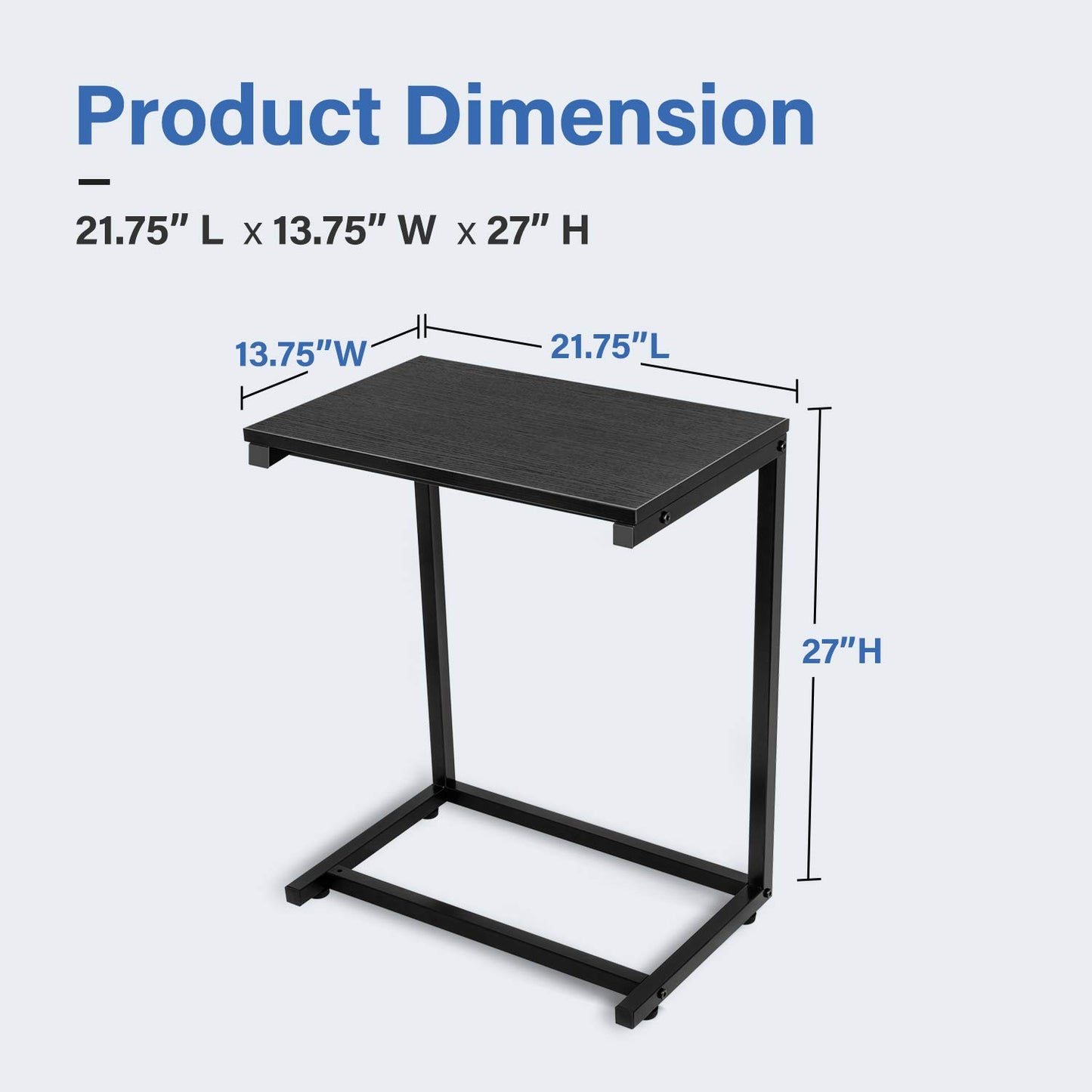 C Shaped Sofa Side End Table with Hardwood Surface, for Eating, Working and Writing in Living Room, Bedroom, Couch & Small Spaces