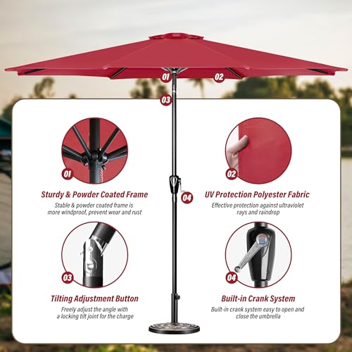 Simple Deluxe 9FT Outdoor Patio Umbrella Table Market Umbrella with Push Button Tilt and Crank, 8 Sturdy Ribs, UV Protection Waterproof for Garden, Lawn, Deck, Backyard, Pool