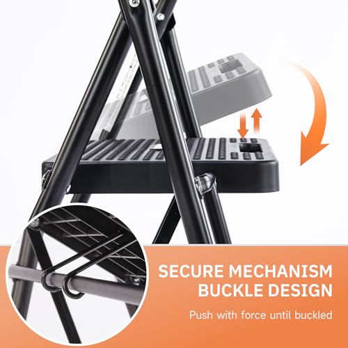 Simple Deluxe 3 Step Ladder, Step Stool Foldable, 800lbs Portable Ladder with Wide Anti-Slip Pedal, Step Stool for Adults, Lightweight Step Ladder for Home Kitchen and Outdoor