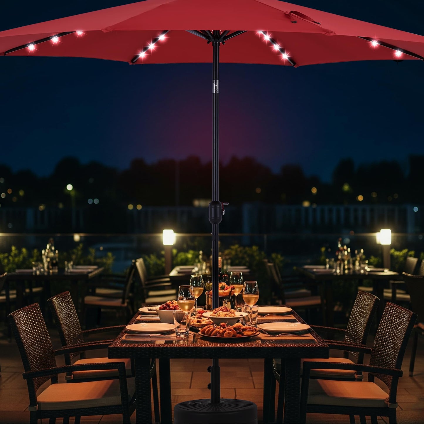 Simple Deluxe 10' Solar Patio Umbrella 32 LED Lighted Table Market Umbrellas with Push Button Tilt/Crank Outdoor Umbrella for Garden, Deck, Backyard and Pool