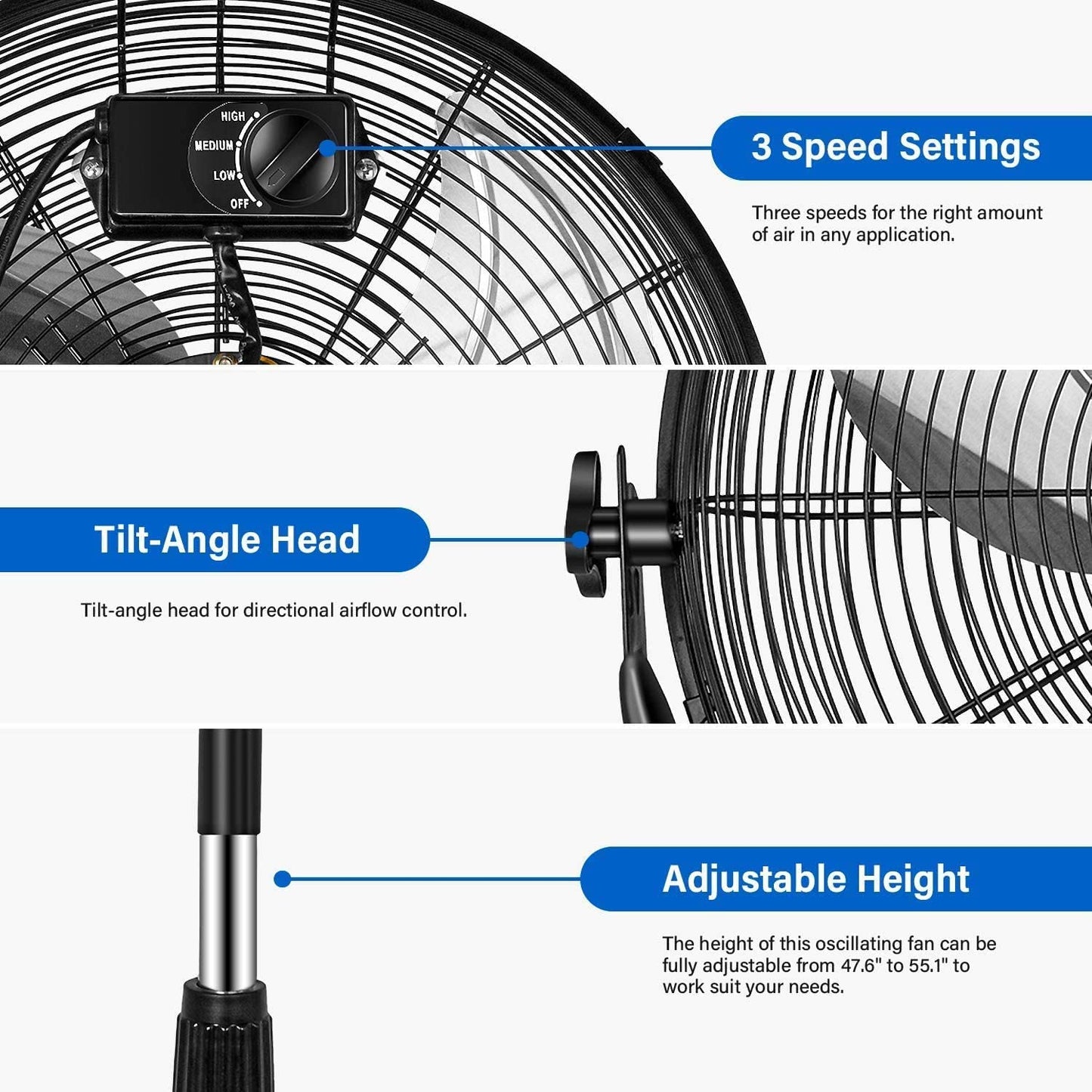 Simple Deluxe 16" Pedestal Fan for Bedroom, 75° Oscillating Standing Floor Fan with 3 Speeds, Powerful 20ft/s Airflow, Adjustable Height & Tilt, Remote Control, for Home & Office Group