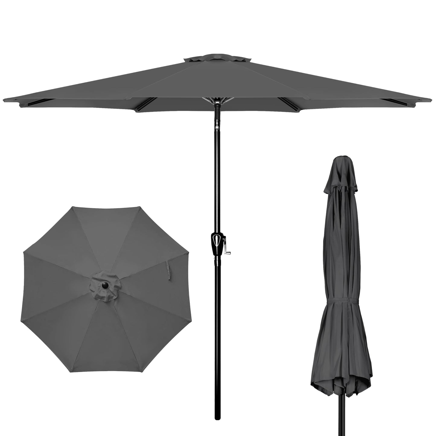 iPower 9ft Patio Umbrella Outdoor Table Umbrellas with 8 Sturdy Ribs, Push Button Tilt and Crank for Yard, Pool and Garden