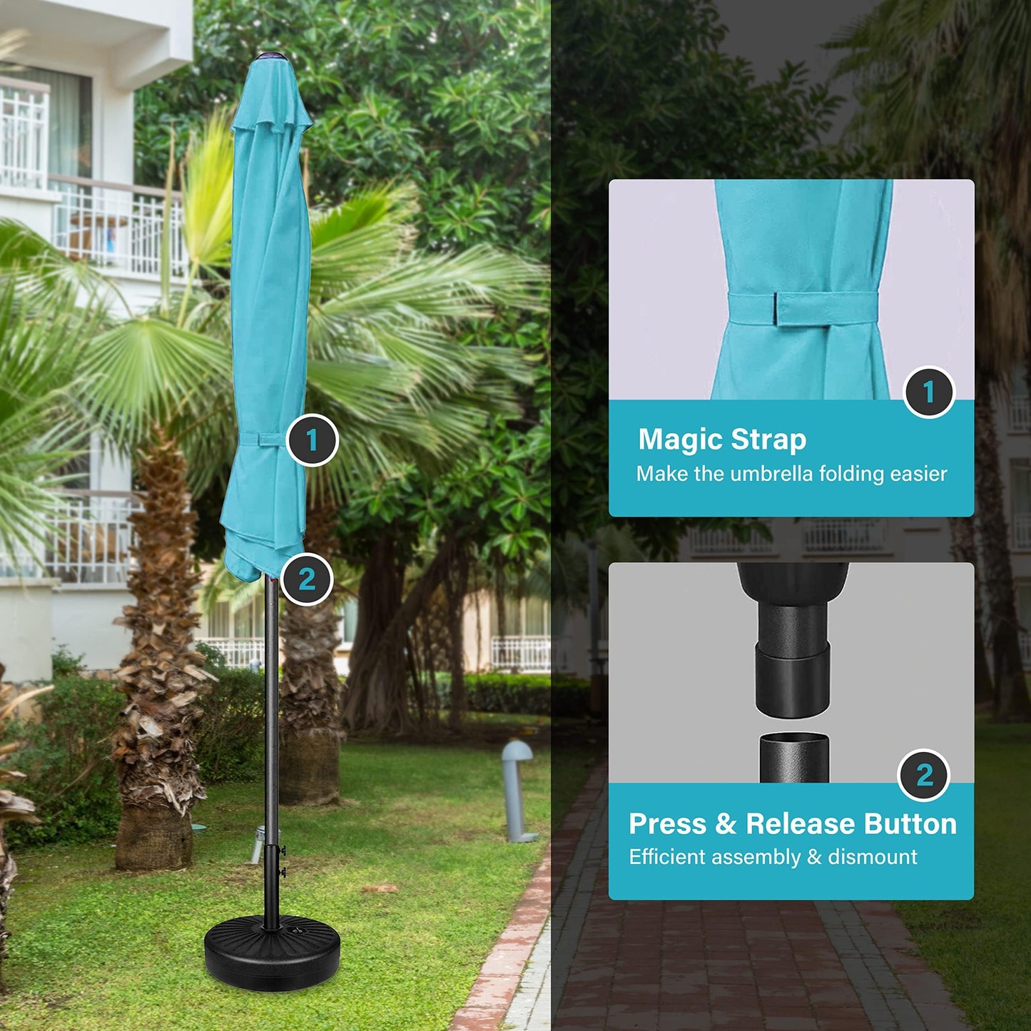 Simple Deluxe Patio Umbrella Outdoor, UV Protection Sunshade with Push Button Tilt/Crank and 8 Sturdy Ribs, for Table Garden Lawn Beach Pool