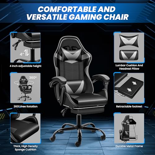 HealSmart Gaming Chair, Backrest and Seat Height Adjustable Swivel Recliner Racing Office Ergonomic Video Game Chair with Footrest