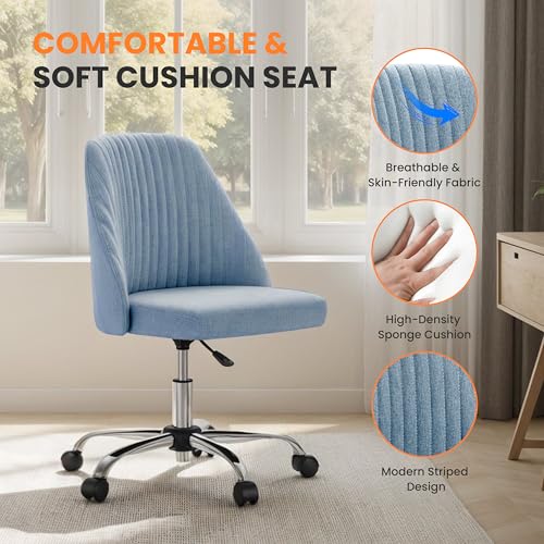 Simple Deluxe Armless Office Desk Chair, Modern Cute Swivel Vanity Chair Comfy Home Office Chairs with Wheels Height Adjustable Rolling Computer Task Stools for Living Room, Make-up, Bedroom