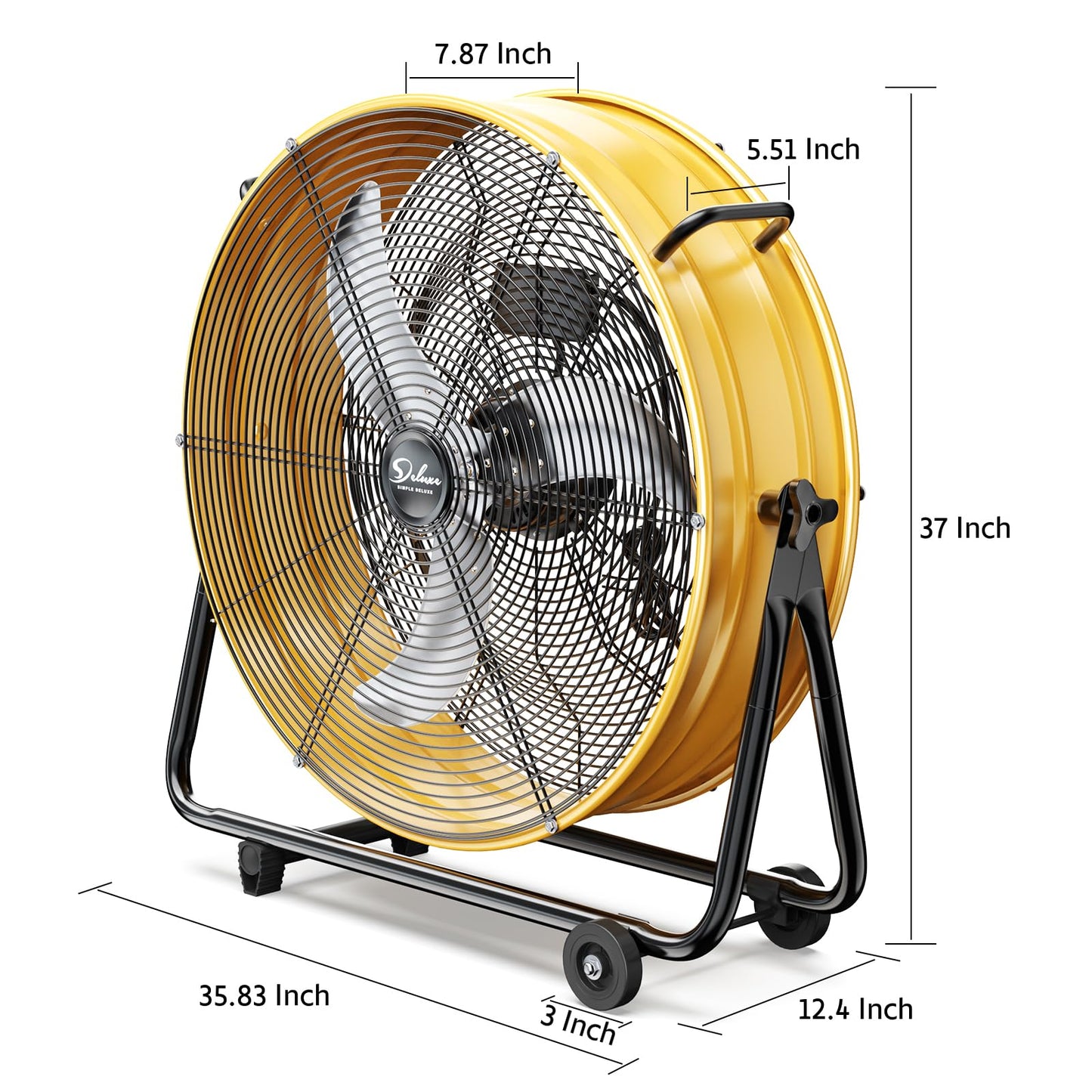 Simple Deluxe 20 Inch 3-Speed High Velocity Heavy Duty Metal Industrial Floor Fan for Warehouse, Workshop, Factory and Basement, Black, 1 Pack