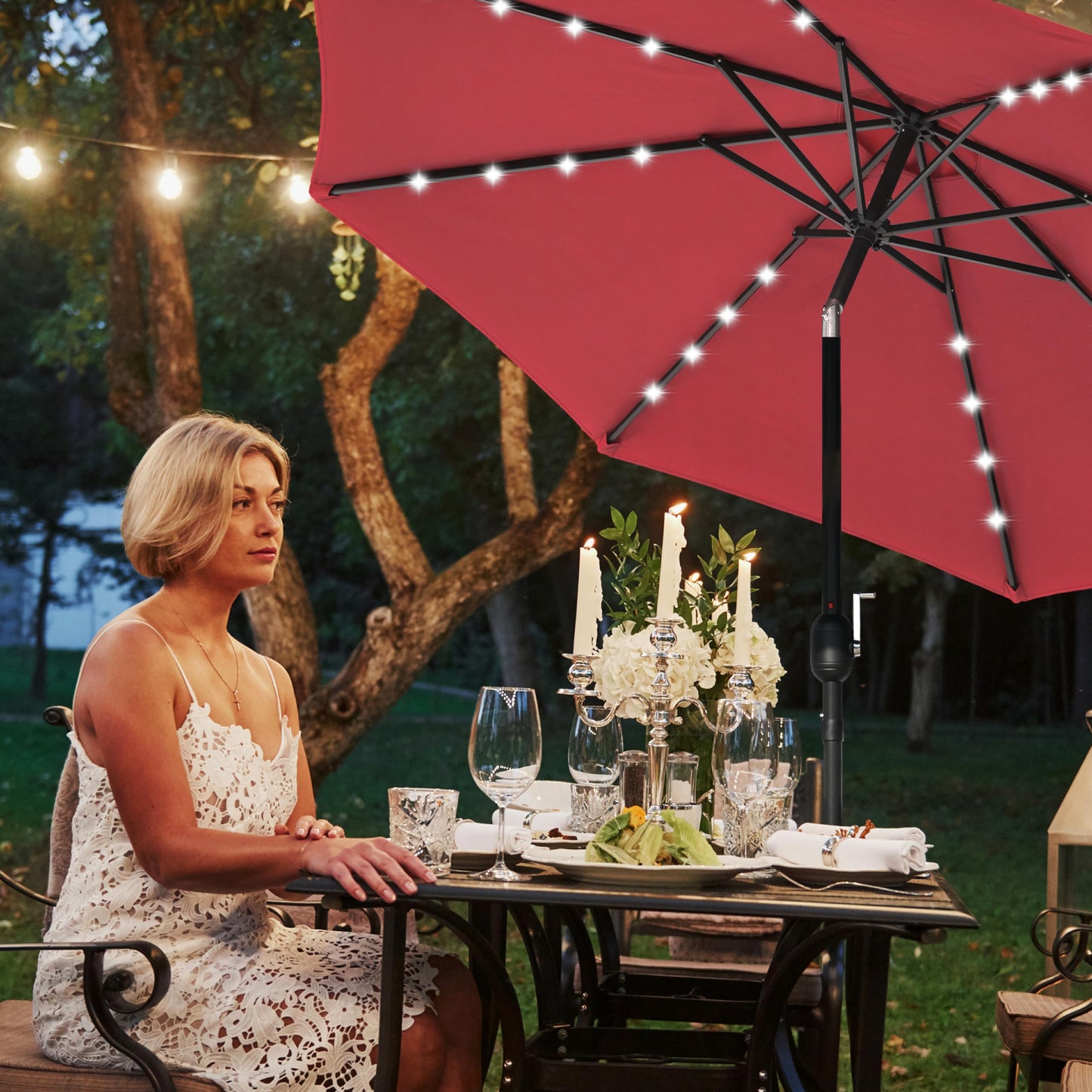 HealSmart 7.5ft Patio Umbrella with Push Button Tilt/Crank, Outdoor Table Market Yard Umbrella, 6 Sturdy Ribs for Garden, Deck, Backyard, Pool