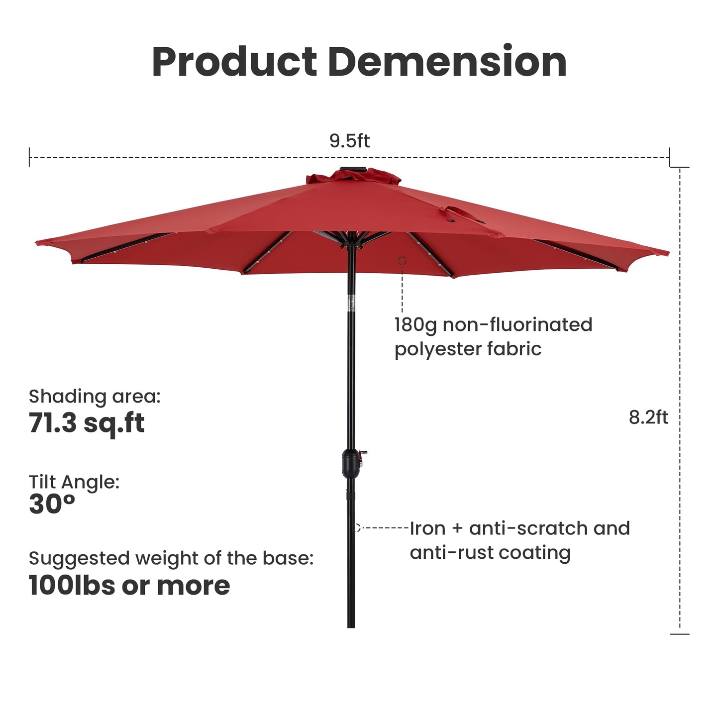 Simple Deluxe 10' Solar Patio Umbrella 32 LED Lighted Table Market Umbrellas with Push Button Tilt/Crank Outdoor Umbrella for Garden, Deck, Backyard and Pool