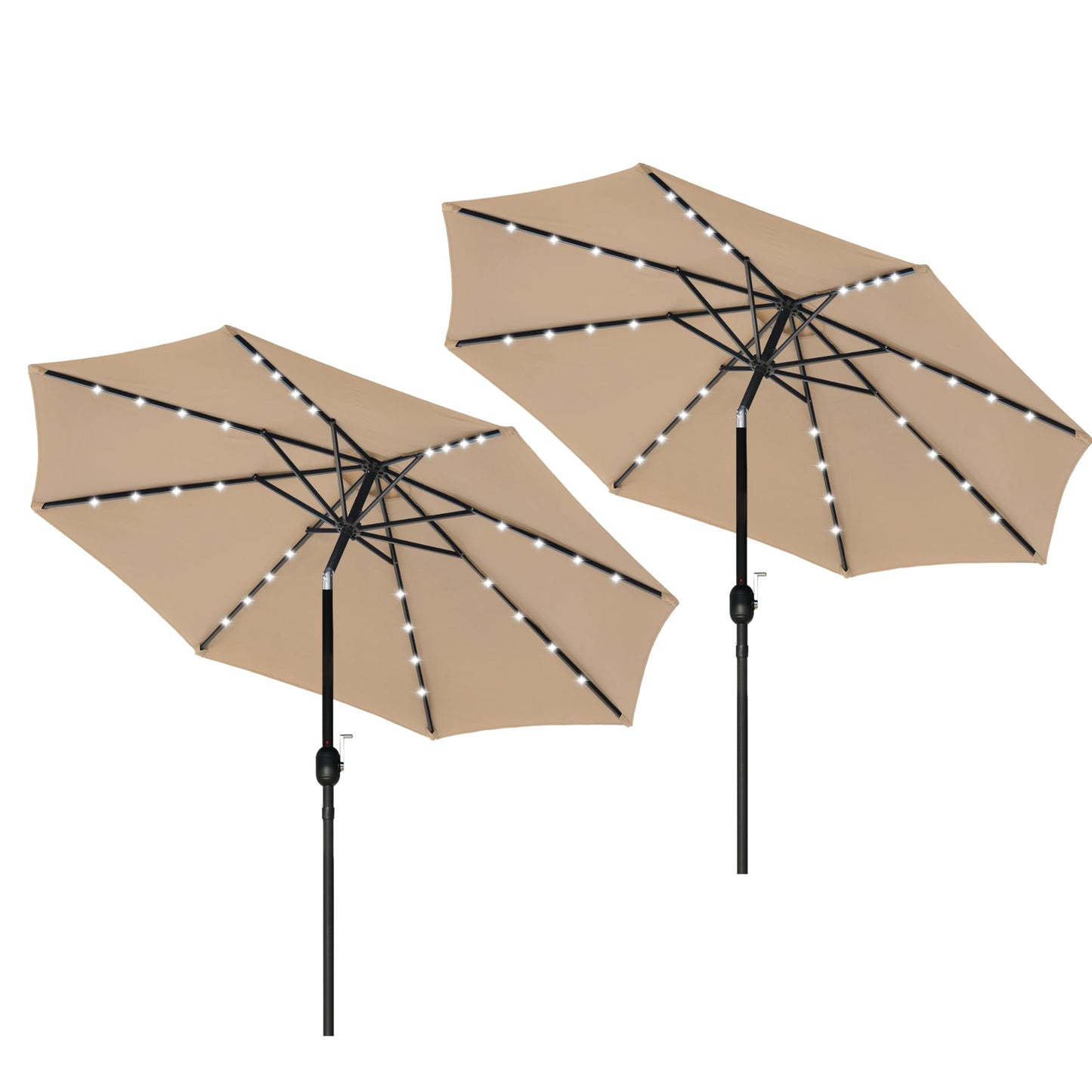 Simple Deluxe 9' Solar Umbrella 32 LED Lighted Patio Umbrella Table Market Umbrella with Push Button Tilt/Crank Outdoor Umbrella for Garden, Deck, Backyard and Pool