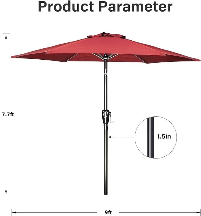 Simple Deluxe 9FT Outdoor Patio Umbrella Table Market Umbrella with Push Button Tilt and Crank, 8 Sturdy Ribs, UV Protection Waterproof for Garden, Lawn, Deck, Backyard, Pool
