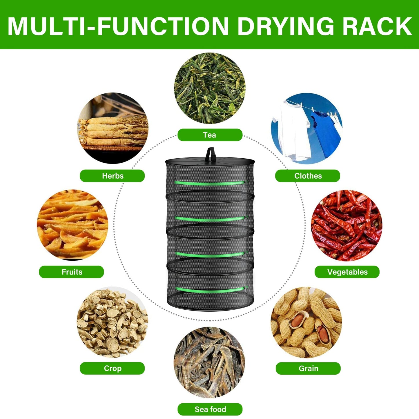 YSSOA Herb Drying Rack Zippered Hanging Dryer with Garden Pruning Shear and Hook for Hydroponics Herb, Plant, Seed, Bud