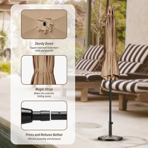 Simple Deluxe 9FT Outdoor Patio Umbrella Table Market Umbrella with Push Button Tilt and Crank, 8 Sturdy Ribs, UV Protection Waterproof for Garden, Lawn, Deck, Backyard, Pool