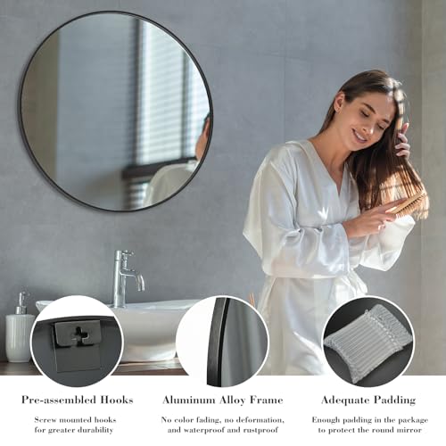 Simple Deluxe Black 20 Inch Circle Mirror