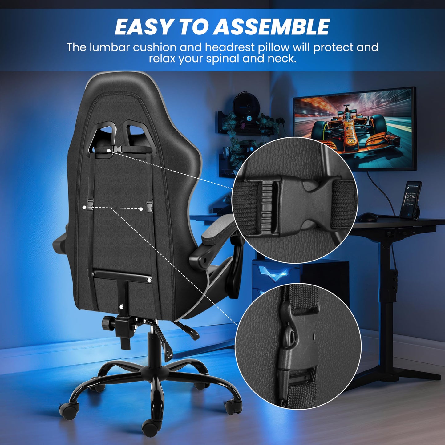 Gaming Chair, Backrest and Seat Height Adjustable Swivel Recliner Racing Office Computer Ergonomic Video Game Chair with Footrest and Lumbar Support