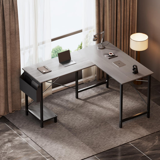 YSSOA 50" L Shaped Gaming Desk with Reversible Corner - Home Office Computer Desk with Wood Top, Metal Frame, CPU Stand & Storage Bag for Small Space, Gaming Room