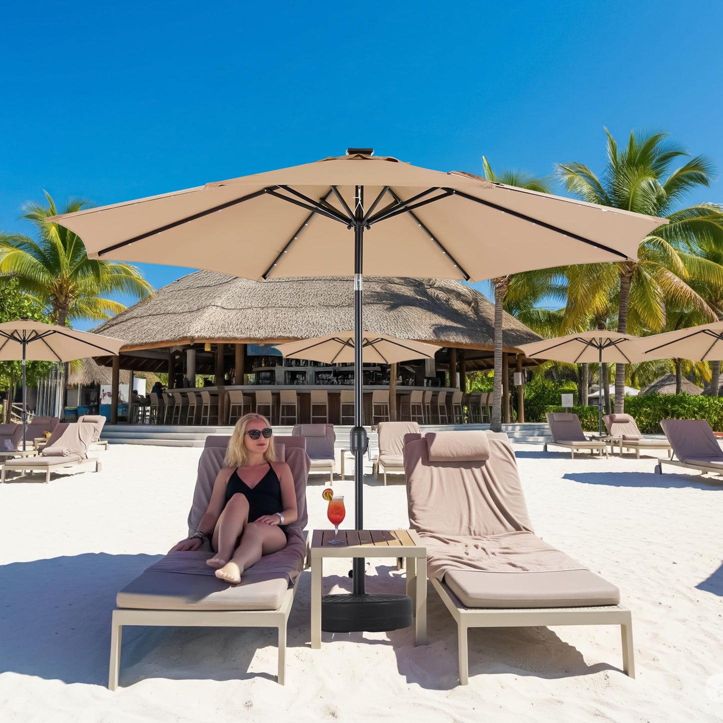 Simple Deluxe 10' Solar Patio Umbrella 32 LED Lighted Table Market Umbrellas with Push Button Tilt/Crank Outdoor Umbrella for Garden, Deck, Backyard and Pool