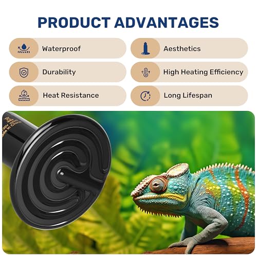YSSOA 100W Ceramic Heat Emitter, Reptile Heat Bulbs, Ceramic Heat Lamp for Reptiles, Amphibian, Chicken, Dog, Cat, 1 Pack, Black