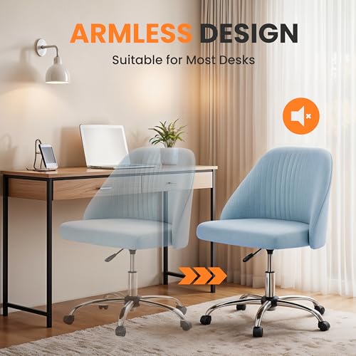 Simple Deluxe Armless Office Desk Chair, Modern Cute Swivel Vanity Chair Comfy Home Office Chairs with Wheels Height Adjustable Rolling Computer Task Stools for Living Room, Make-up, Bedroom