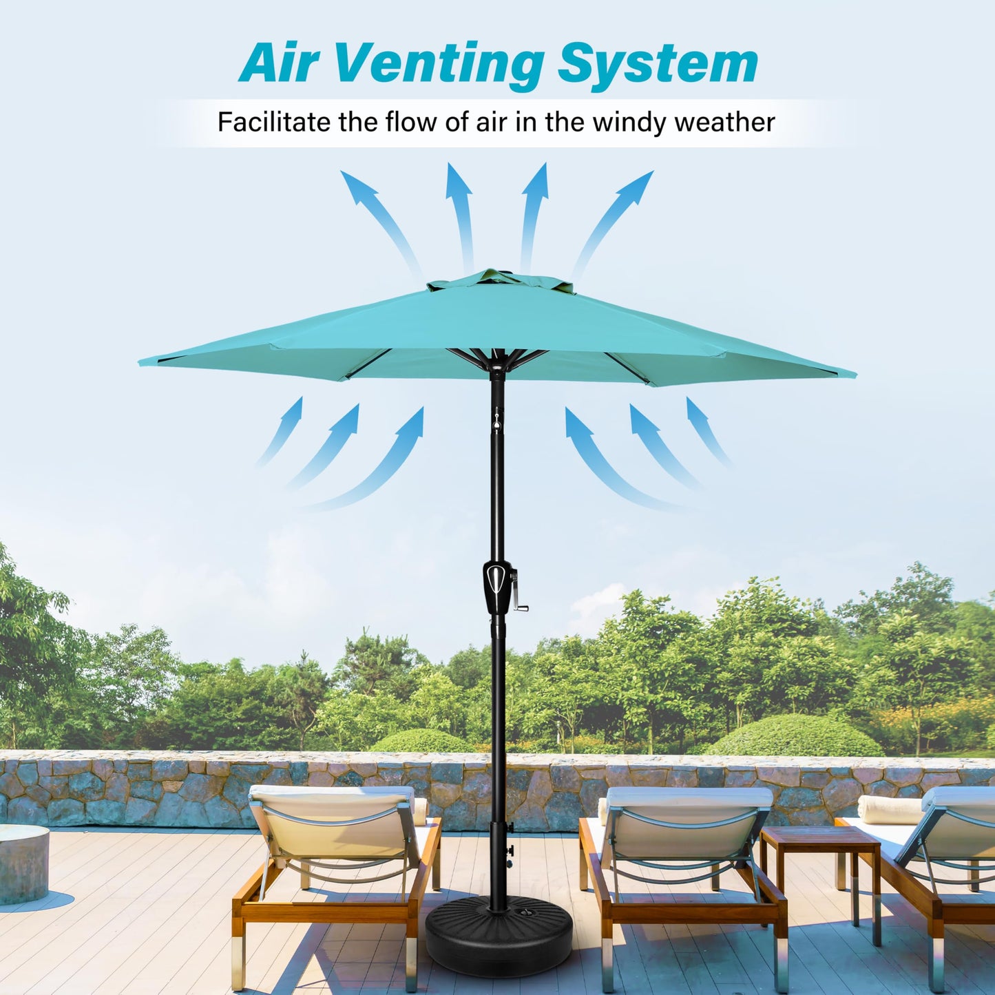 HealSmart 7.5ft Patio Umbrella with Push Button Tilt/Crank, Outdoor Table Market Yard Umbrella, 6 Sturdy Ribs for Garden, Deck, Backyard, Pool