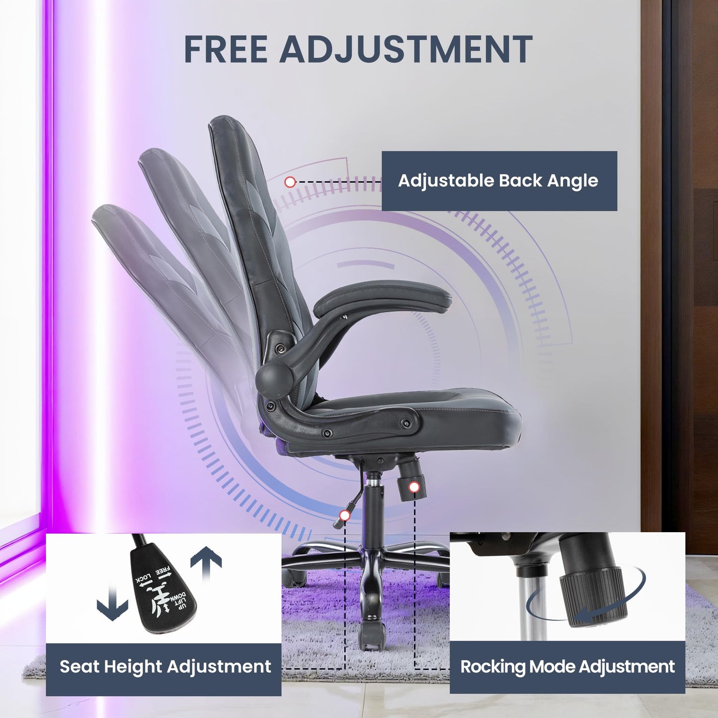 Gaming Chair, Backrest and Seat Height Adjustable Swivel Recliner Racing Office Computer Ergonomic Video Game Chair with Footrest and Lumbar Support