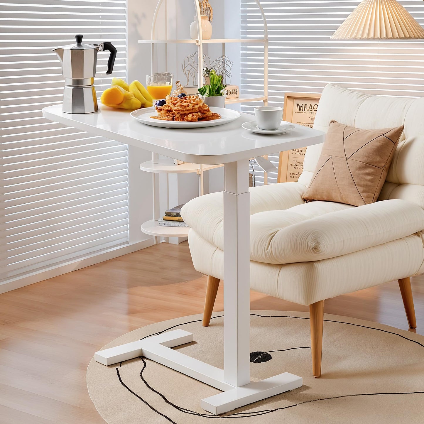 Overbed Bedside Table with Hidden Casters, Adjustable Hospital & Home Use Bed Table, Rolling Laptop Table, Movable Standing Desk