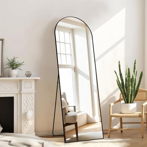 Simple Deluxe Arched Full Length Mirror, Floor Mirror with Stand, 59"x16" Large Mirror, Wall Mirrors Full Length, Body Floor Mirrors, Wall Mounted Mirrors for Bedroom, Black