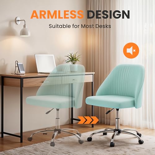 Simple Deluxe Armless Office Desk Chair, Modern Cute Swivel Vanity Chair Comfy Home Office Chairs with Wheels Height Adjustable Rolling Computer Task Stools for Living Room, Make-up, Bedroom