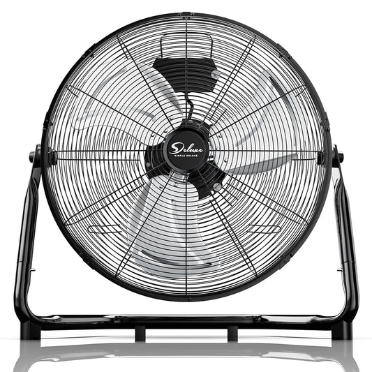 Simple Deluxe 20 Inch 3-Speed High Velocity Heavy Duty Metal Industrial Floor Fan for Warehouse, Workshop, Factory and Basement, Black, 1 Pack