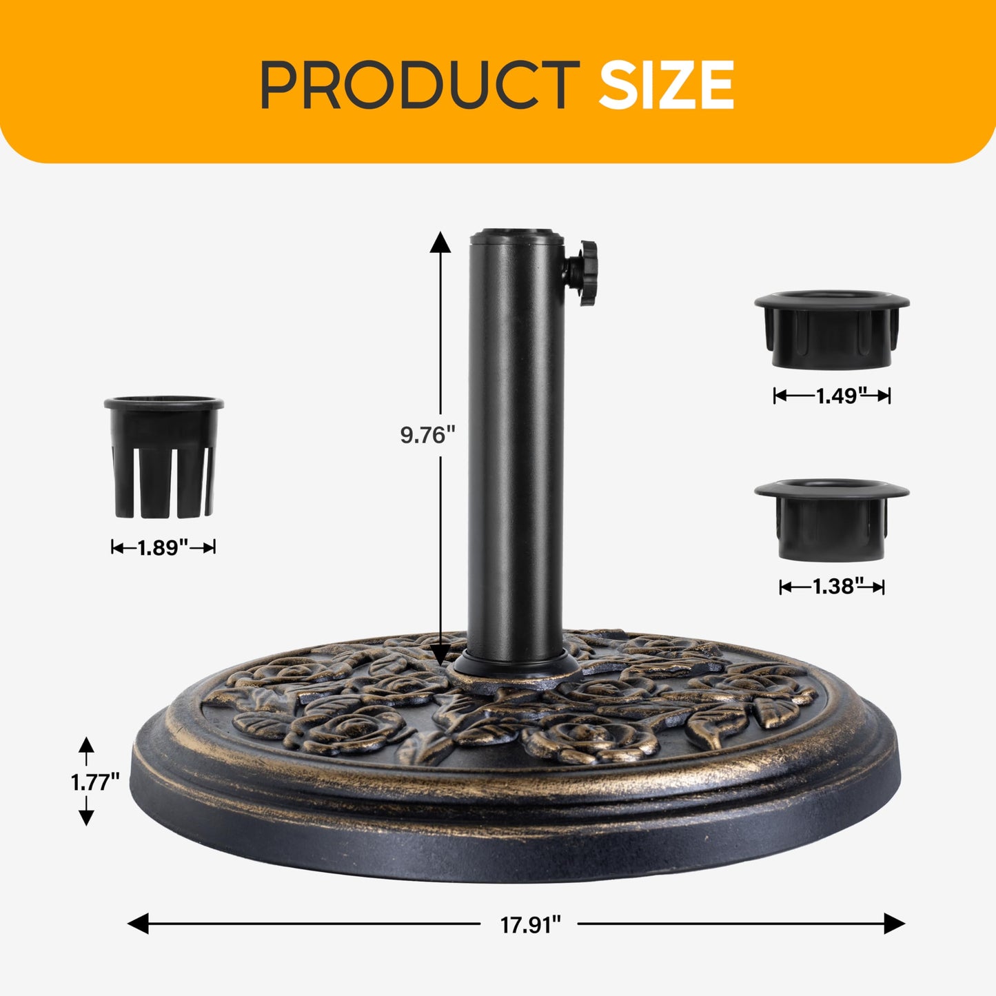 HealSmart Heavy Duty Round Stand Market Umbrella Base Holder for Patio, Outdoor, Deck, Lawn, Garden, Poolside, Bronze