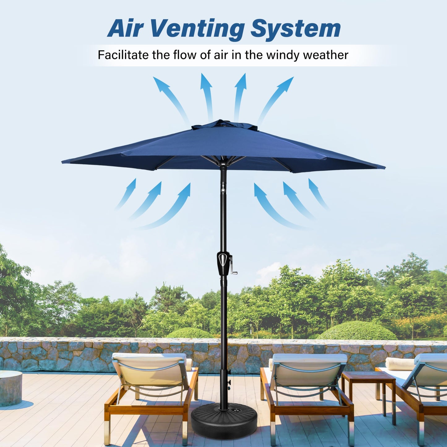 HealSmart 7.5ft Patio Umbrella with Push Button Tilt/Crank, Outdoor Table Market Yard Umbrella, 6 Sturdy Ribs for Garden, Deck, Backyard, Pool