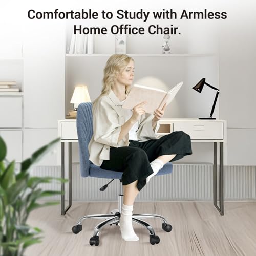 YSSOA Office Desk Chair with Back and Wheels Computer Fabric Chair Armless Adjustable Height Comfy Vanity Chair with Swivel Rolling Home Chairs