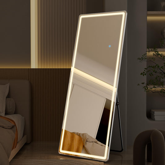 64"x21" Full Length Mirror with LED Lights, LED Lights Hanging Mounted Mirror, Aluminum Frame LED Mirrors with Dimming & 3 Color Lighting, Lighted Full Body Mirrors for Bedroom, Dressing Room