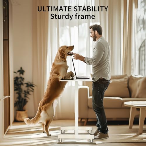 YSSOA Mobile Small Standing Desk - Rolling Desk with Adjustable Height and Lockable Wheels, Sit-Stand Laptop Table, Portable Computer Workstation