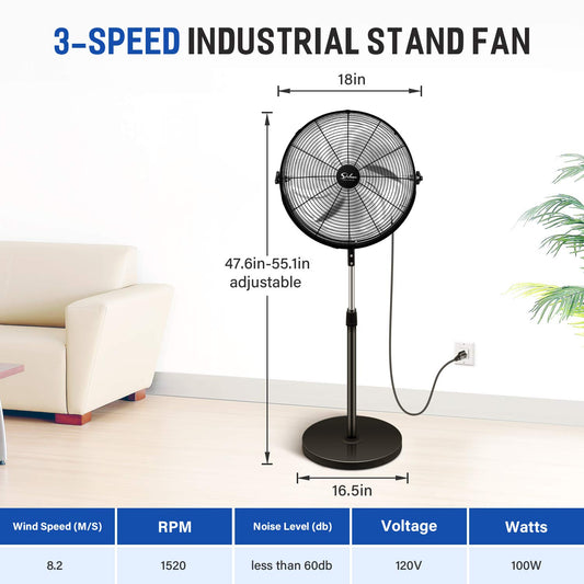 Simple Deluxe 16" Pedestal Fan for Bedroom, 75° Oscillating Standing Floor Fan with 3 Speeds, Powerful 20ft/s Airflow, Adjustable Height & Tilt, Remote Control, for Home & Office Group