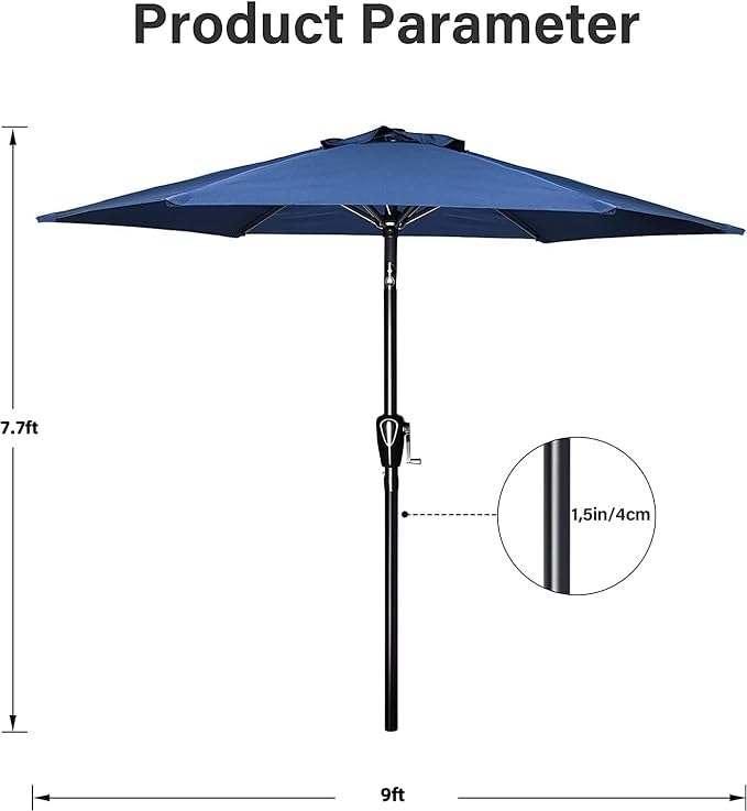 Simple Deluxe 9FT Outdoor Patio Umbrella Table Market Umbrella with Push Button Tilt and Crank, 8 Sturdy Ribs, UV Protection Waterproof for Garden, Lawn, Deck, Backyard, Pool