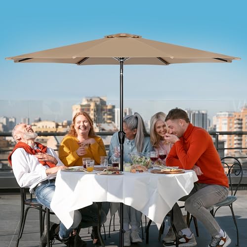 Simple Deluxe 9FT Outdoor Patio Umbrella Table Market Umbrella with Push Button Tilt and Crank, 8 Sturdy Ribs, UV Protection Waterproof for Garden, Lawn, Deck, Backyard, Pool