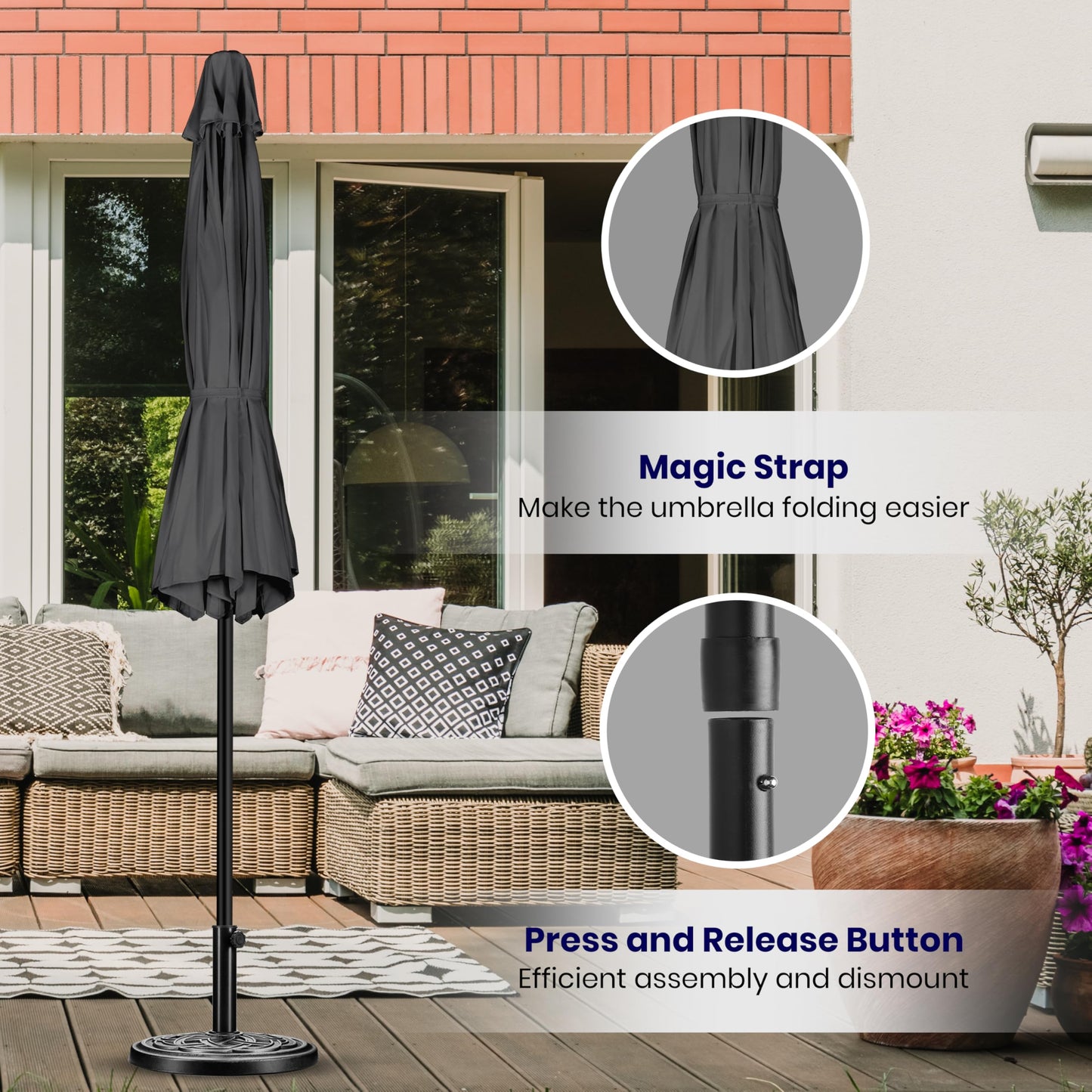 iPower 9ft Patio Umbrella Outdoor Table Umbrellas with 8 Sturdy Ribs, Push Button Tilt and Crank for Yard, Pool and Garden