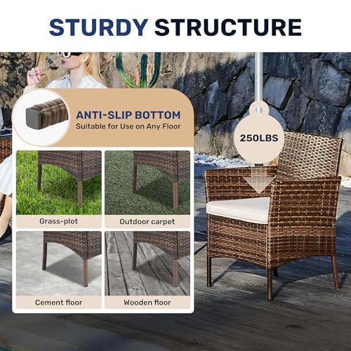 Simple Deluxe 3-Piece Patio Set, PE Rattan Chairs with Cushions & Glass Table, Waterproof Outdoor Conversation Set for Garden, Backyard, Balcony