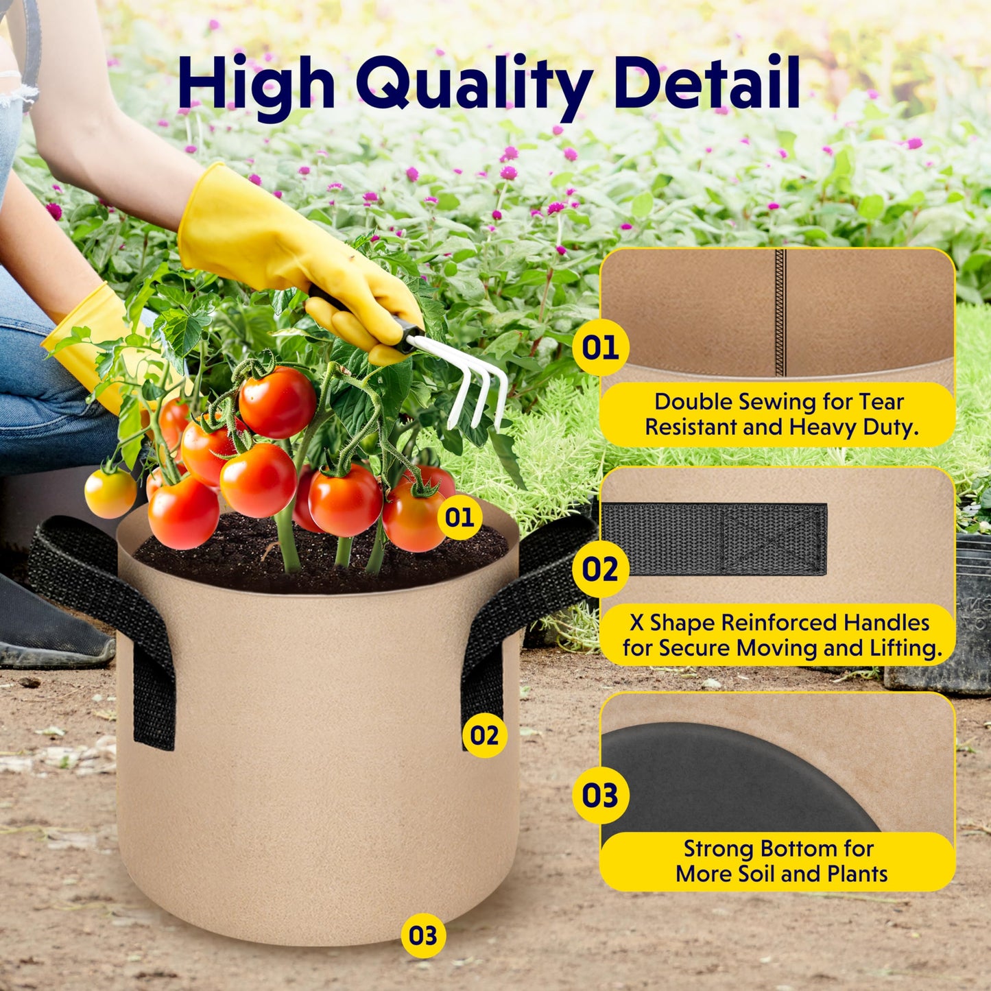 YSSOA Grow Bags Heavy Duty Thickened Nonwoven Aeration Fabric Pots with Handles, Cloth Pots for Plants, Vegetable, Flower, Tomato Potato