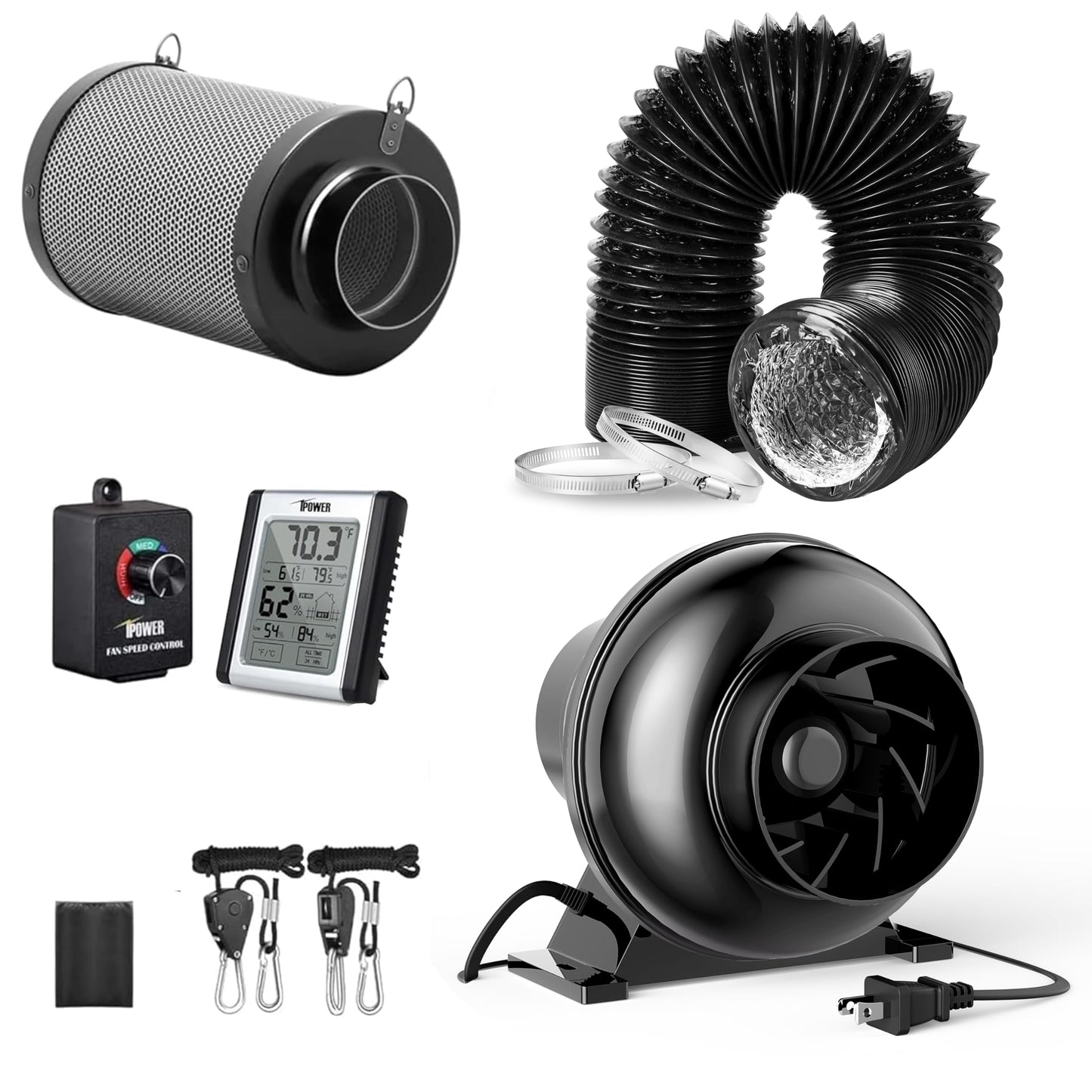 InfiniPower 4 Inch 195 CFM Inline Ventilation Equipment for Grow Tent, Greenhouse, Kitchen