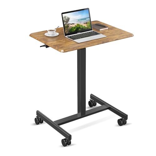 YSSOA Mobile Small Standing Desk - Rolling Desk with Adjustable Height and Lockable Wheels, Sit-Stand Laptop Table, Portable Computer Workstation