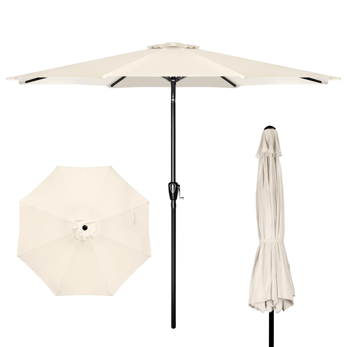 iPower 9ft Patio Umbrella Outdoor Table Umbrellas with 8 Sturdy Ribs, Push Button Tilt and Crank for Yard, Pool and Garden