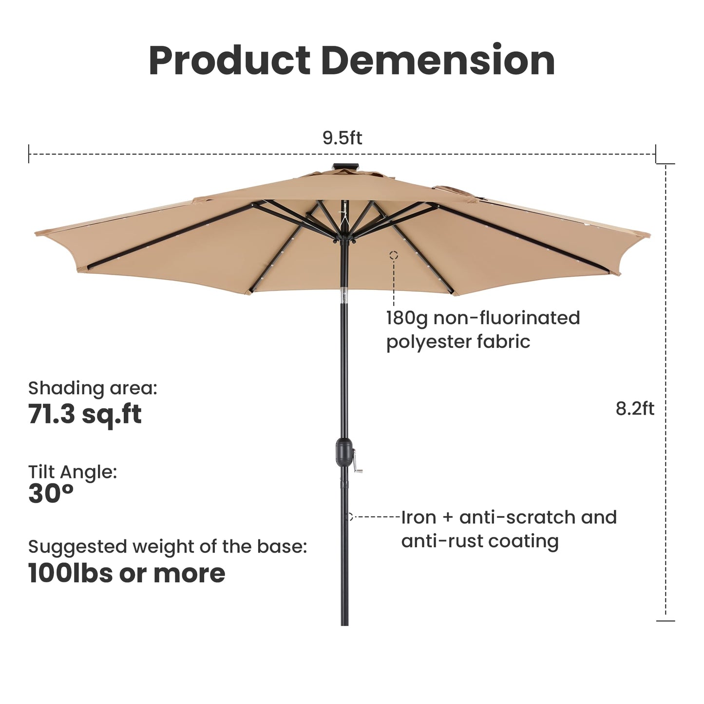 Simple Deluxe 10' Solar Patio Umbrella 32 LED Lighted Table Market Umbrellas with Push Button Tilt/Crank Outdoor Umbrella for Garden, Deck, Backyard and Pool