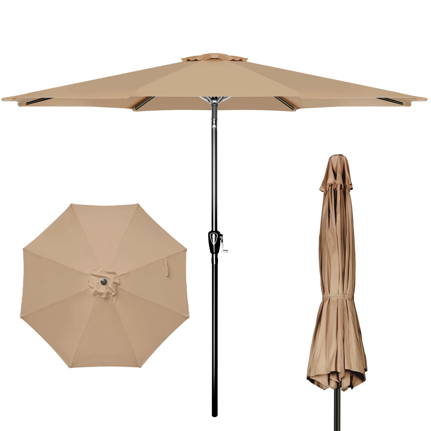iPower 9ft Patio Umbrella Outdoor Table Umbrellas with 8 Sturdy Ribs, Push Button Tilt and Crank for Yard, Pool and Garden